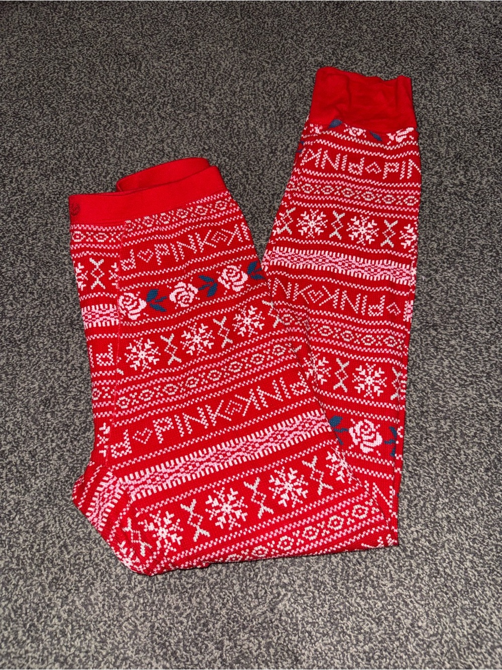 Victoria’s Secret PINK Red Fair Isle Winter Floral Lounge Pajama Pants Small